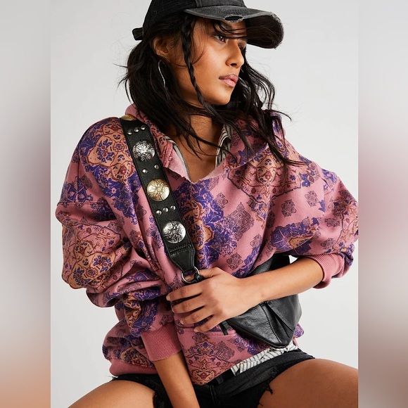 Free People Tops - SOLD💝NEW Free People Printed It's a Vibe Hoodie In Desert Rose Combo Pink